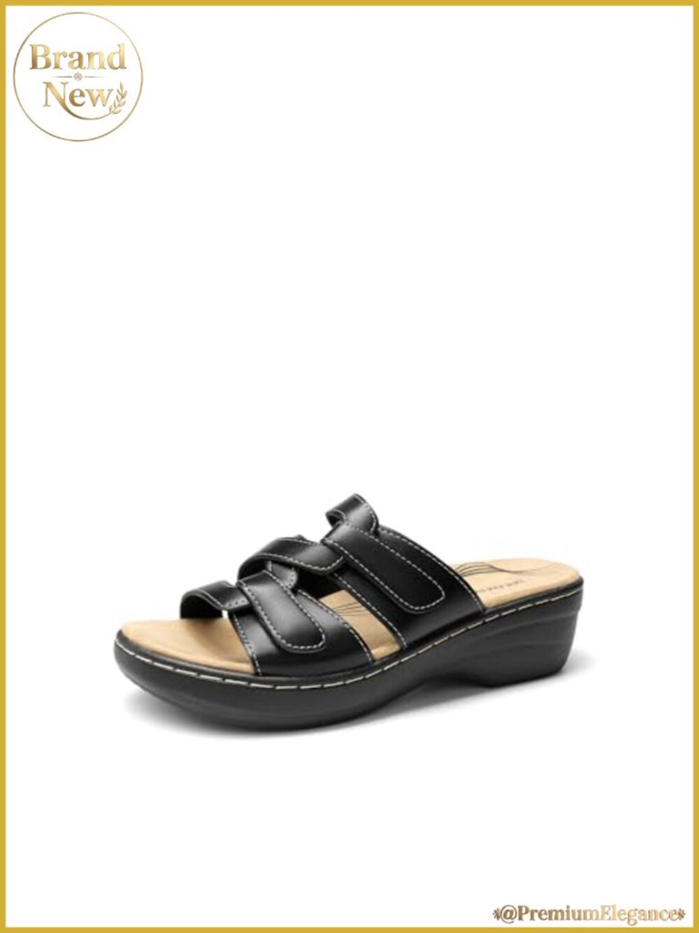Arch Support Slide Sandals Slip On Flat Faux Leather EVA Footbed